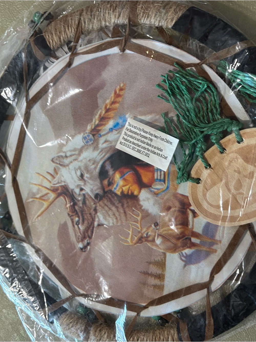 Native Spirit Deer & Wolf Dreamcatcher Wall Art - Brown/Green